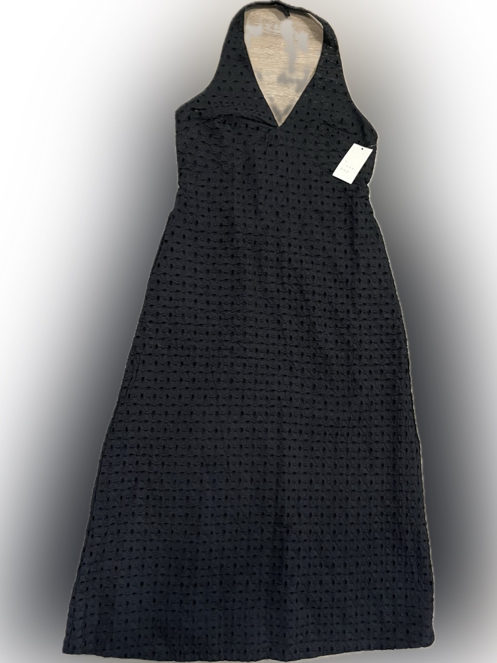A New Day Black Eyelet Halter Dress NWT Size M Midi Maxi